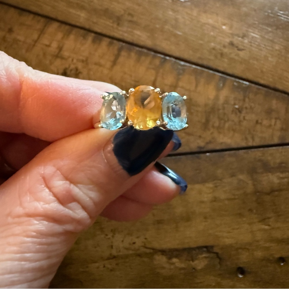 Honey topaz and sky blue topaz ring